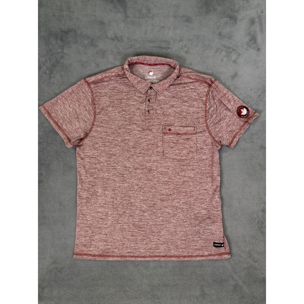 Canada Weathergear‎ Polo Shirt Mens Medium Red Heather Pocket Outdoor Casual